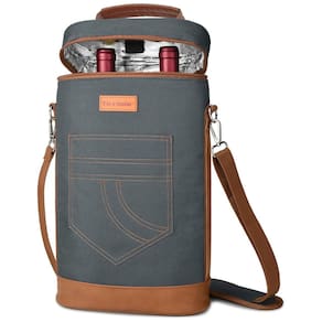 Bolsa Térmica Para Transporte de Vinhos até 2 Garrafas com Alça Ajustável, TIRRINIA, Cinza