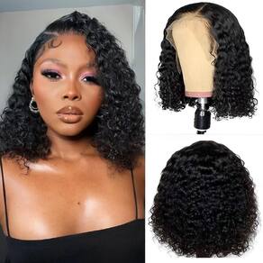 Peruca Jinhongze Curly Bob 100% cabelo humano 35 cm de renda frontal