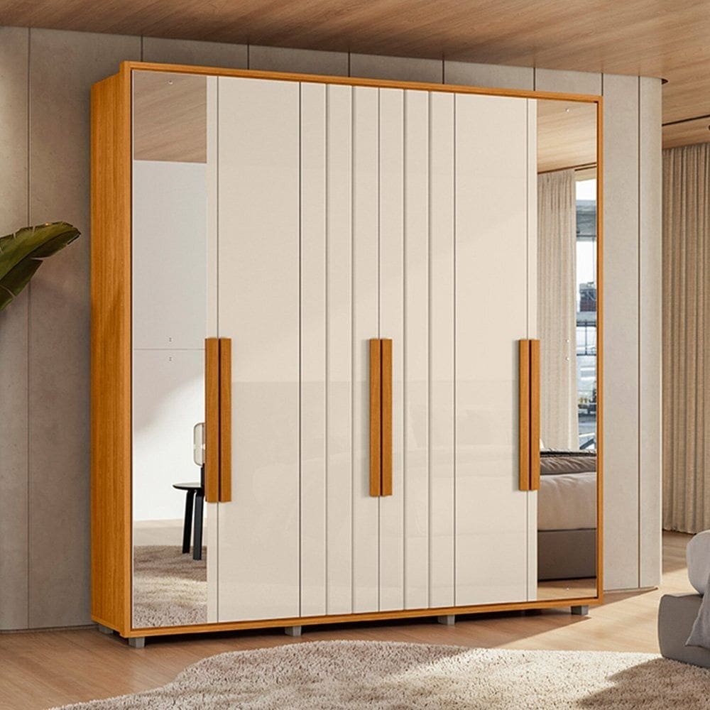 Guarda-roupa Mdf Casal 02 Portas com Espelhos Portinari Cinamomo/Off White