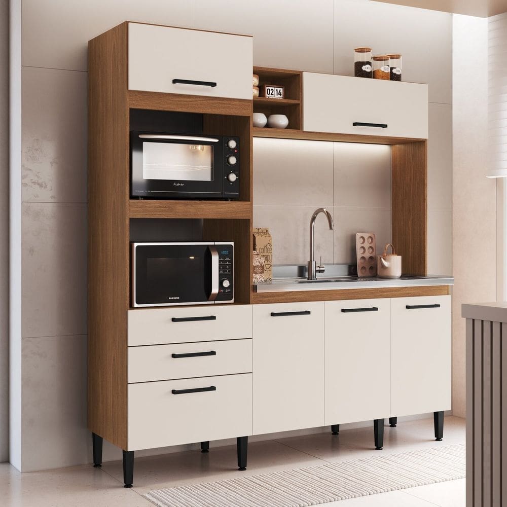 Cozinha Compacta 207cm X 185cm X 54cm Freijó/Off White