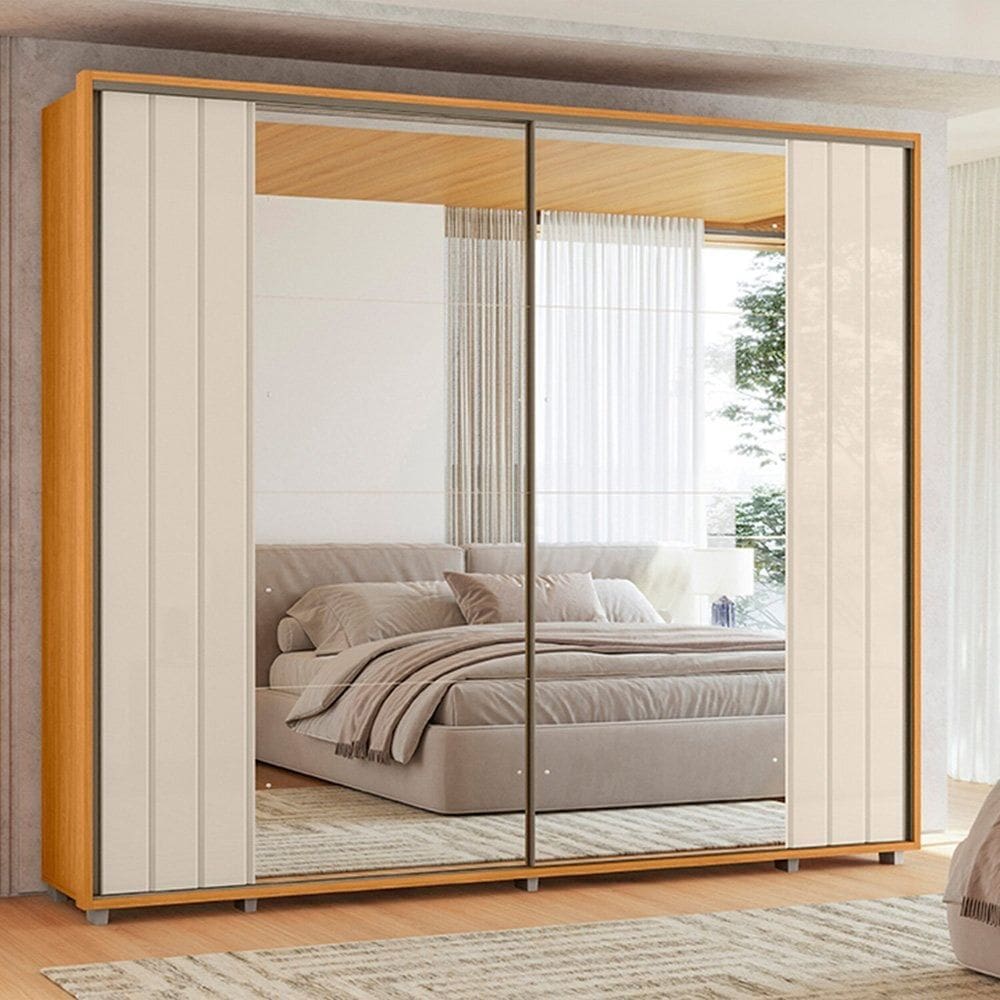 Guarda-roupa Casal Dali 02 Portas com Espelho Cinamomo/Off White