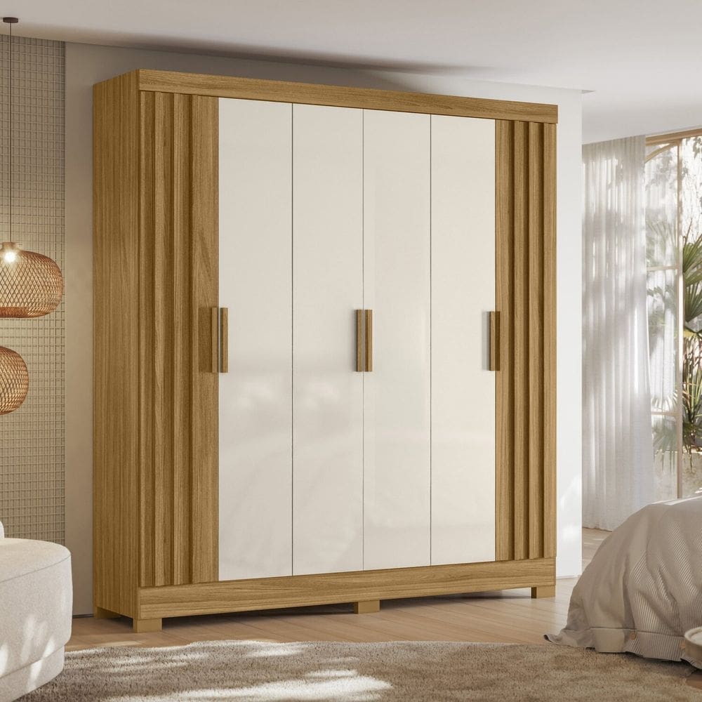 Guarda-roupa Ripado 212cm X 195cm X 47cm Valenca Freijó/Off White
