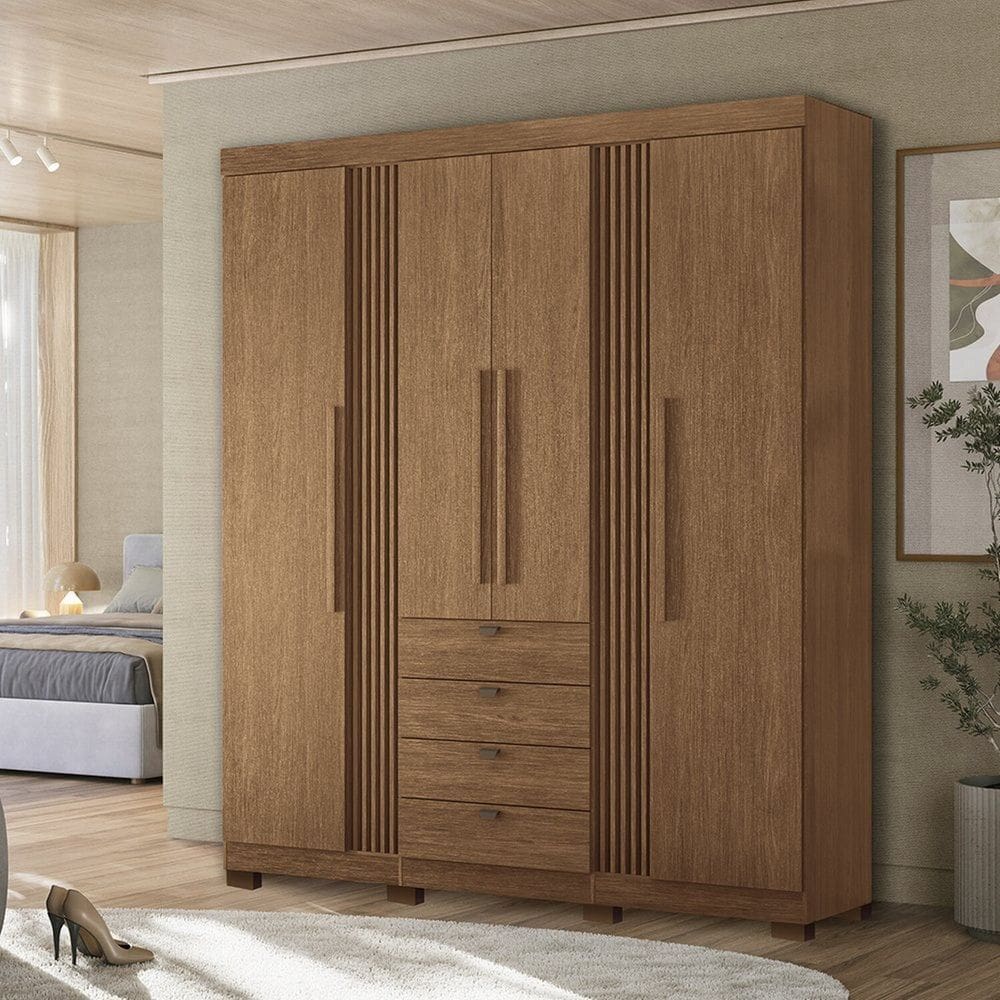 Guarda-roupa 4 Portas 4 Gavetas com Pés Mdp Aurora Jatoba