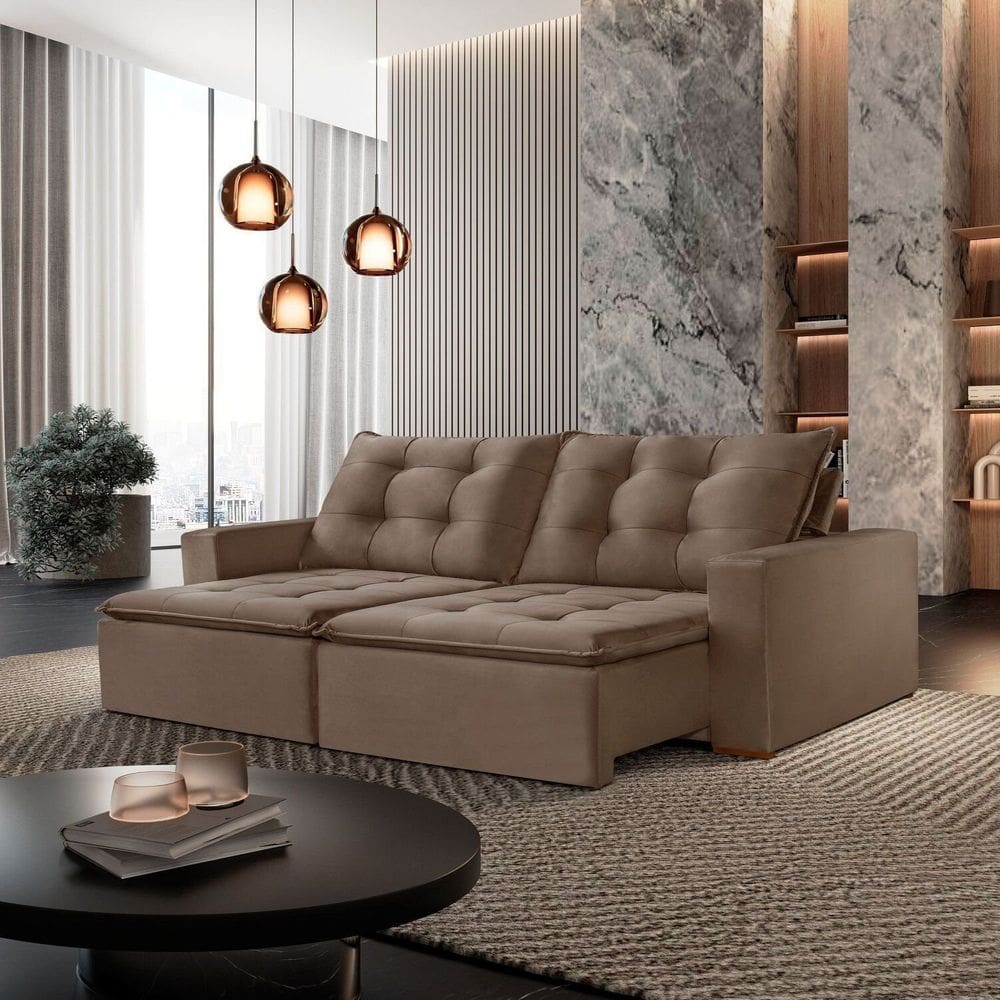 Sofá Texas Retrátil e Reclinável 220cm Bege