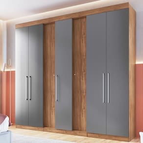 Roupeiro Milão 7 Portas 233,5x258x47cm Freijó/Cinza