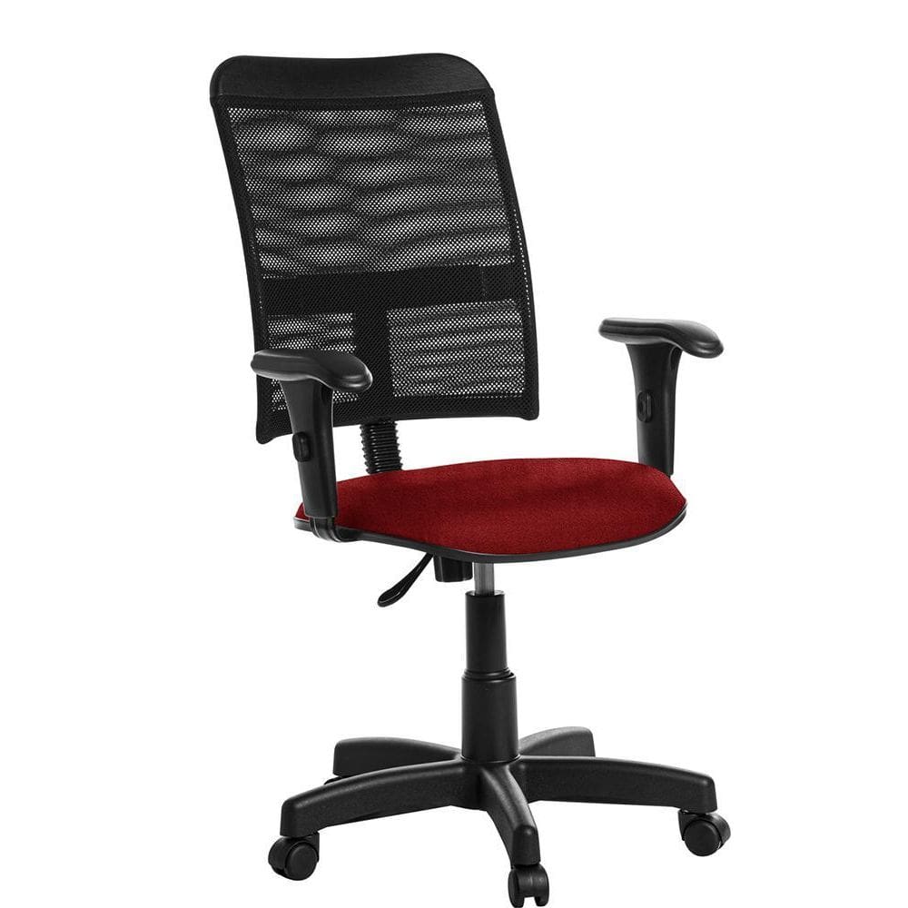 Cadeira De Escritório Em Tela Com Braço Rcp Vermelho