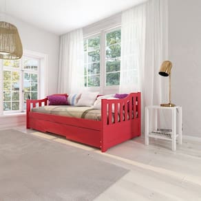 Bicama Solteiro American Estilo Sofá em Madeira Maciça Vermelho