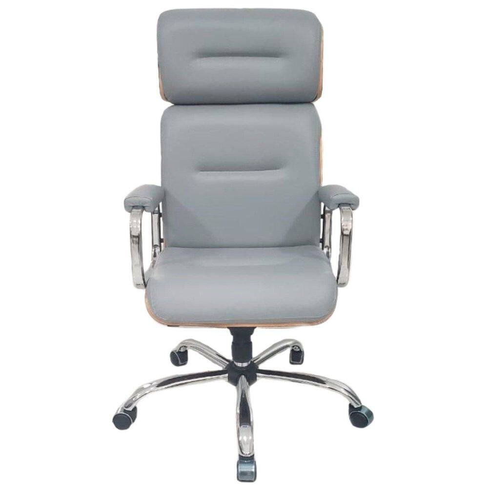 Cadeira Eames único para Escritório com Rodinhas Anti Risco da Linha Capa em Madeira Cinza e Marrom