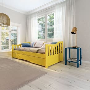 Bicama Solteiro American Estilo Sofá em Madeira Maciça Amarelo