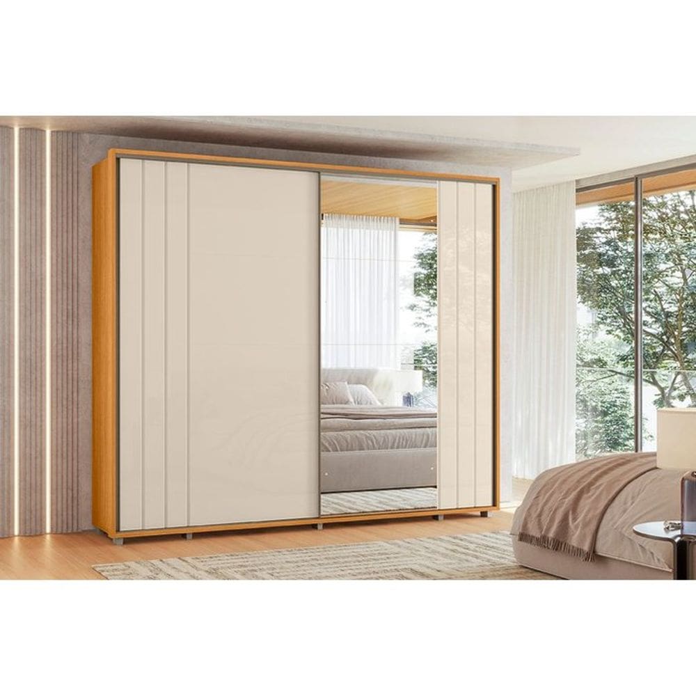 Guarda Roupa Casal1 Porta com Espelho Dali Cinamomo/Off White