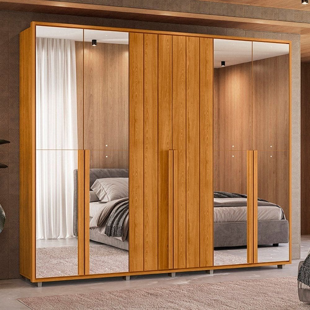 Guarda Roupa Mdf 4 Portas com Espelhos Volpi Cinamomo