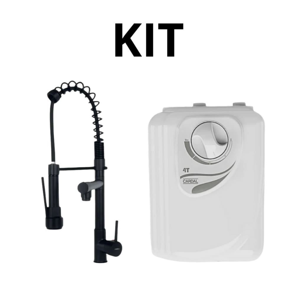 KIT Torneira para Cozinha Gourmet Preto Fosco + Aquecedor Elétrico Cardal 4T 220V 6400W