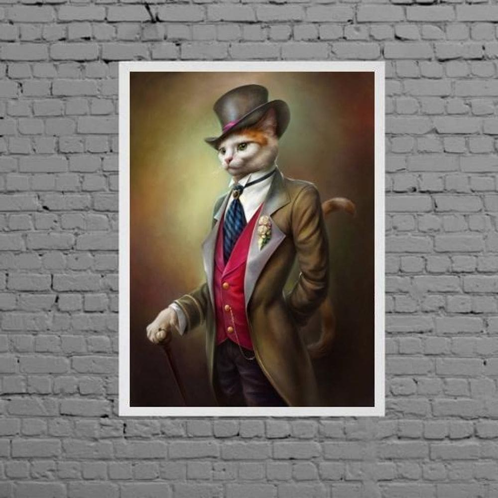 Quadro Gato Vestido De Gente 45X34Cm Madeira Branca