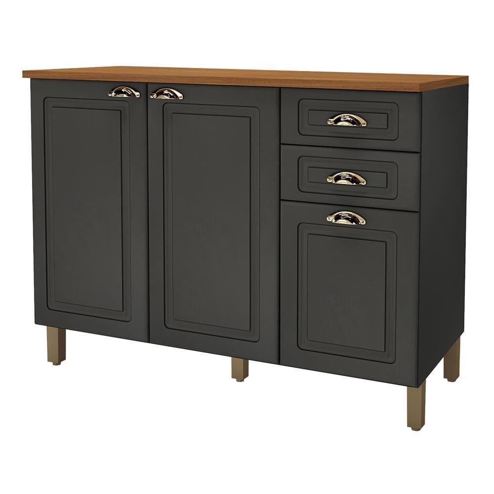 Balcão de Cozinha Firenze 120cm 3 Portas e 2 Gavetas com Tampo MDF - Indékes