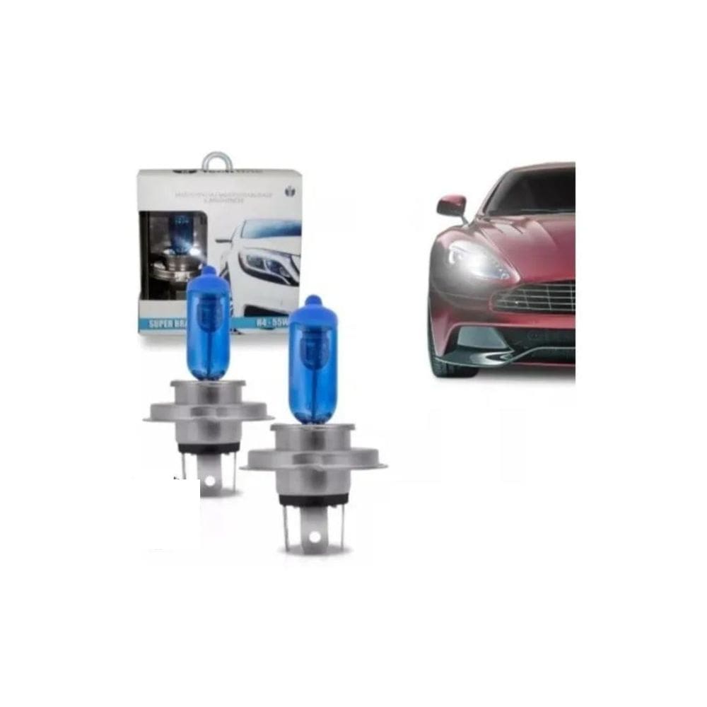 Par Lâmpada Super Branca H4 8500K Tipo Xenon 12V 55W Techone