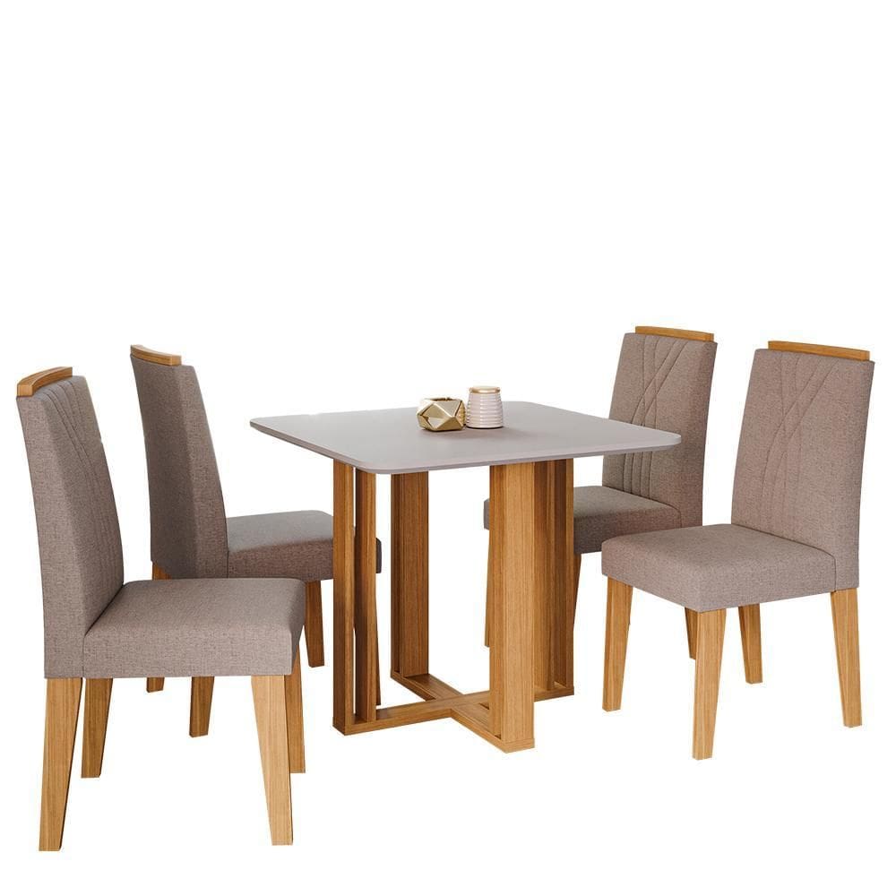 Mesa de Jantar Flora 95x95 com Tampo em MDF e 4 Cadeiras Nicole - Cimol Móveis