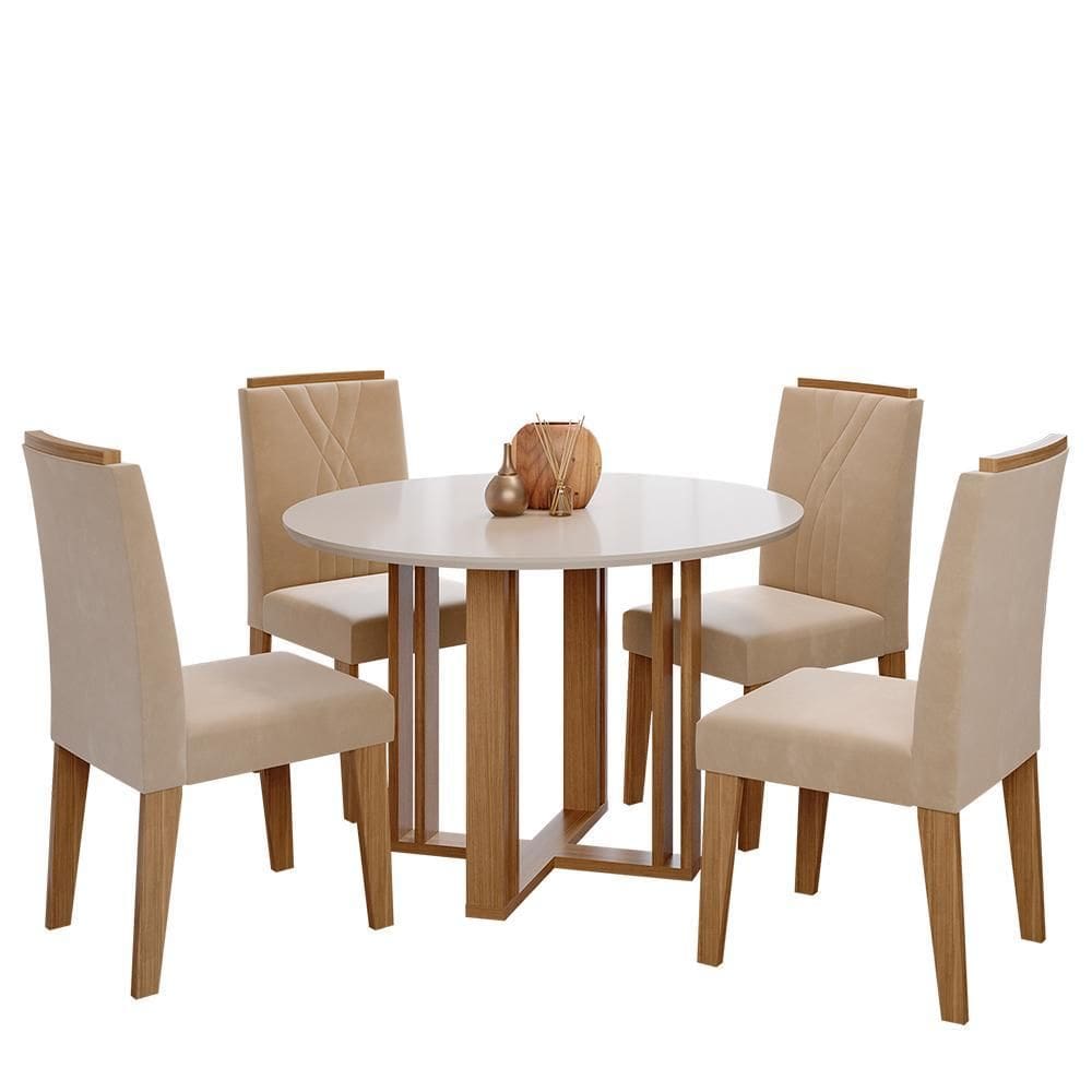 Mesa de Jantar Flora 109cm com Tampo em MDF e 4 Cadeiras Nicole - Cimol Móveis