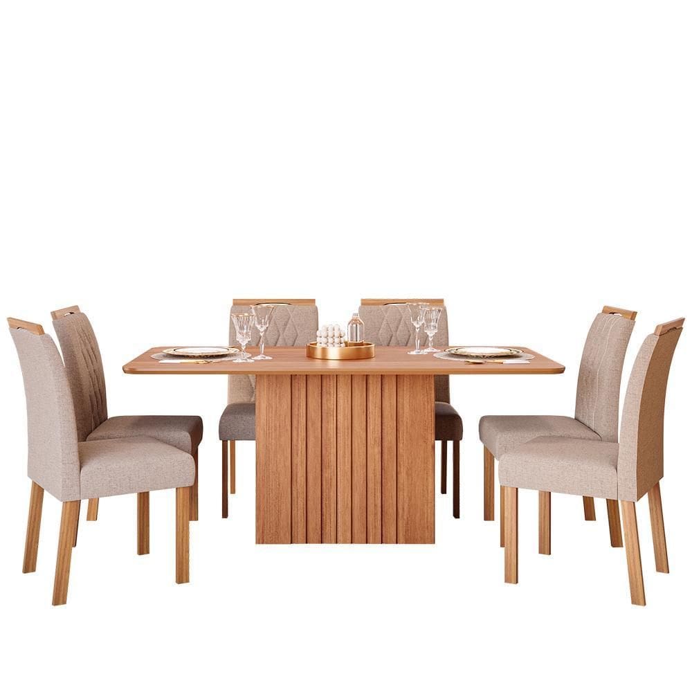 Mesa de Jantar Ana 180x90 com Tampo em MDF e 6 Cadeiras Juliana Wood - Cimol Móveis