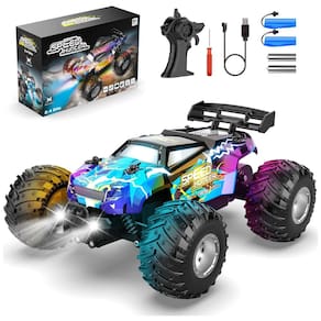 Caminhão RC Off-Road 4x4 p/ Meninos c/ Luzes Coloridas, Alta Velocidade, 2 Baterias Recarregáveis - Brinquedo Divertido,AONEPTR