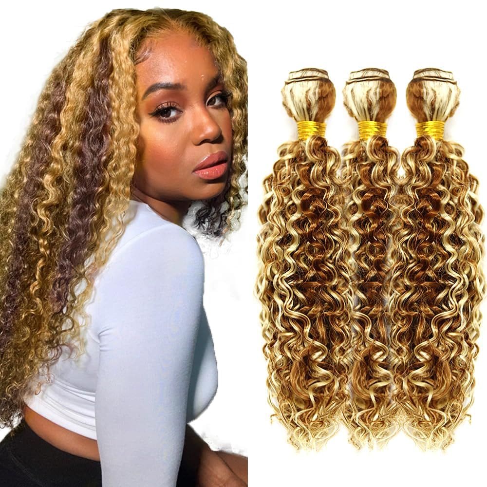 Pacotes de cabelo CnumGunm P30/613 Kinky Curly Blonde 22-26 polegadas