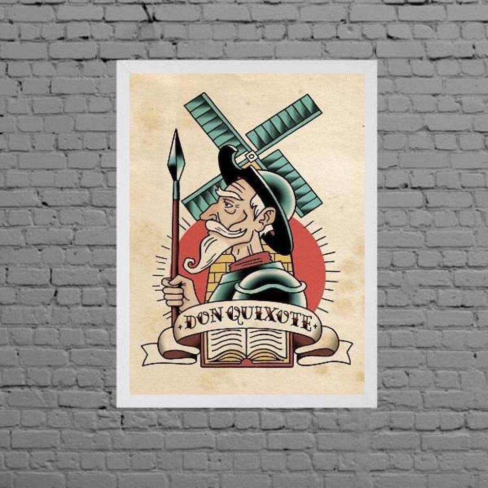 Quadro Decorativo Dom Quixote Pop 24X18Cm Moldura Branca