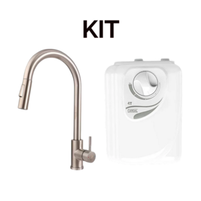 Kit Torneira Monocomando Touch Escovada Cozinha + Aquecedor Cardal 4T 6400W 220V