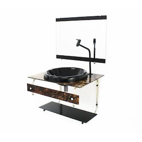 Gabinete De Vidro Para Banheiro 60Cm Inox Mármore Imperador
