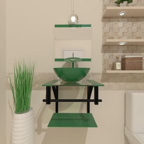Gabinete De Vidro 40Cm Ap Com Cuba Redonda - Verde