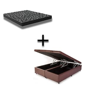 Cama Baú Casal 138 Bipartido Tecido Sintético Marrom Com Colchão Espuma D20 - Tampo Preto Bello 12cm