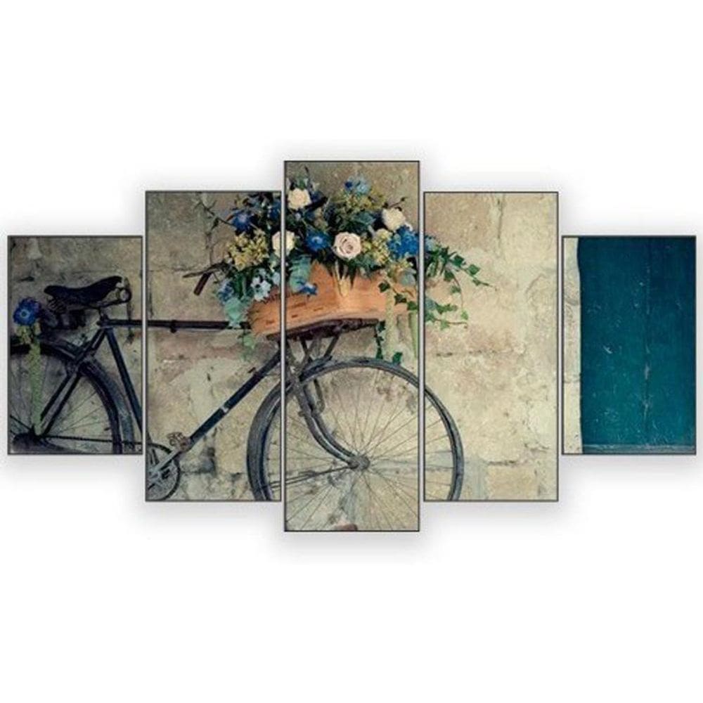 Quadro Decorativo Bicicleta Com Flores Kyme 5 Peças