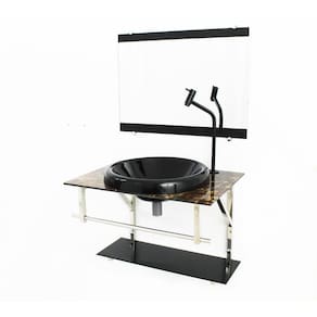 Gabinete De Vidro Para Banheiro 60Cm Inox Mármore Imperador