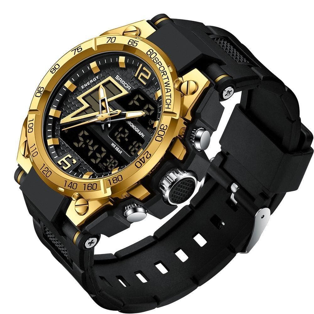 Relógio Masculino Militar Esportivo Digital à Prova D `água 6137 Preto Dourado