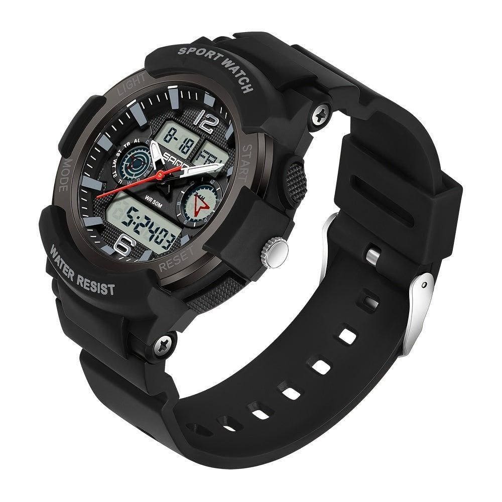 Relógio De Pulso Unissex De Moda, Com Display Duplo De Quartzo Preto Completo
