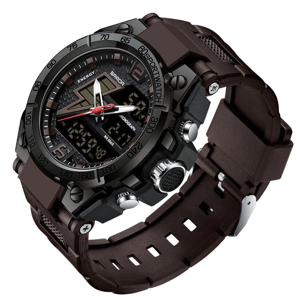 Relógio Masculino Militar Esportivo Digital à Prova D `água 6137 Marrom Escuro