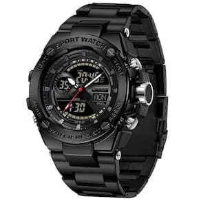 Relógio Dual Display Digital Com Pulseira Silicone Multifuncional Impermeavel Preto