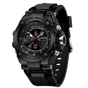 Relógio Dual Display Digital Com Pulseira Silicone Multifuncional Impermeavel Preto Fosco