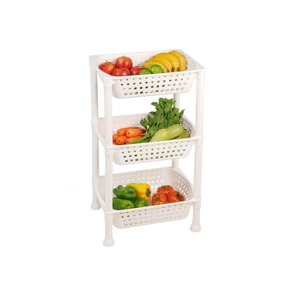 Fruteira Plástica Com 3 Bandejas Branca Log Ordene