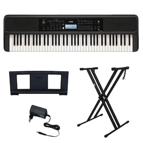 Kit Teclado Arranjador 76 Teclas PSR EW320 Preto com Fonte Bivolt Yamaha e Suporte em X