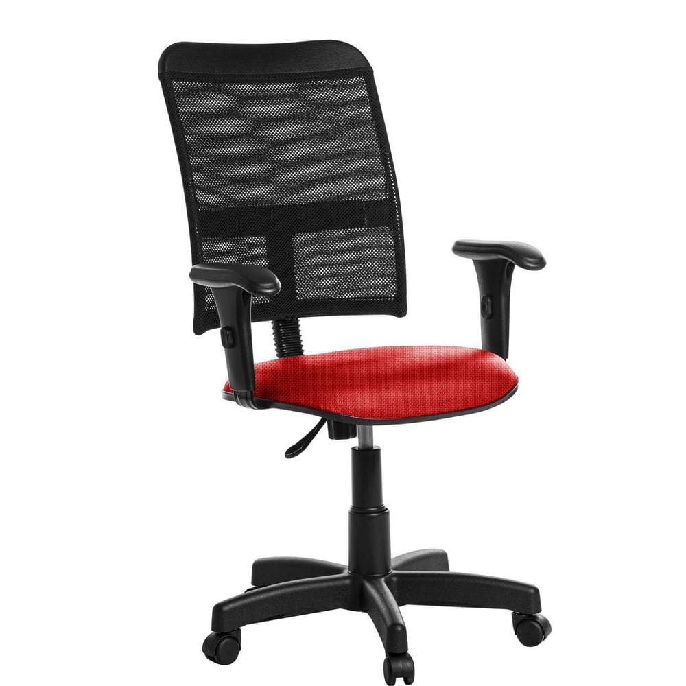 Cadeira De Escritório Giratória Tela Com Braço Vermelho Rj