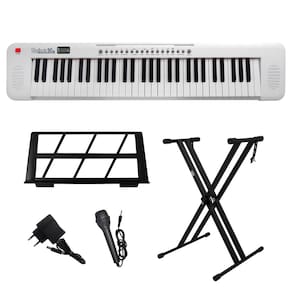 Kit Teclado Musical Portátil 61 Teclas Rhythmic50WH Branco com Suporte em X