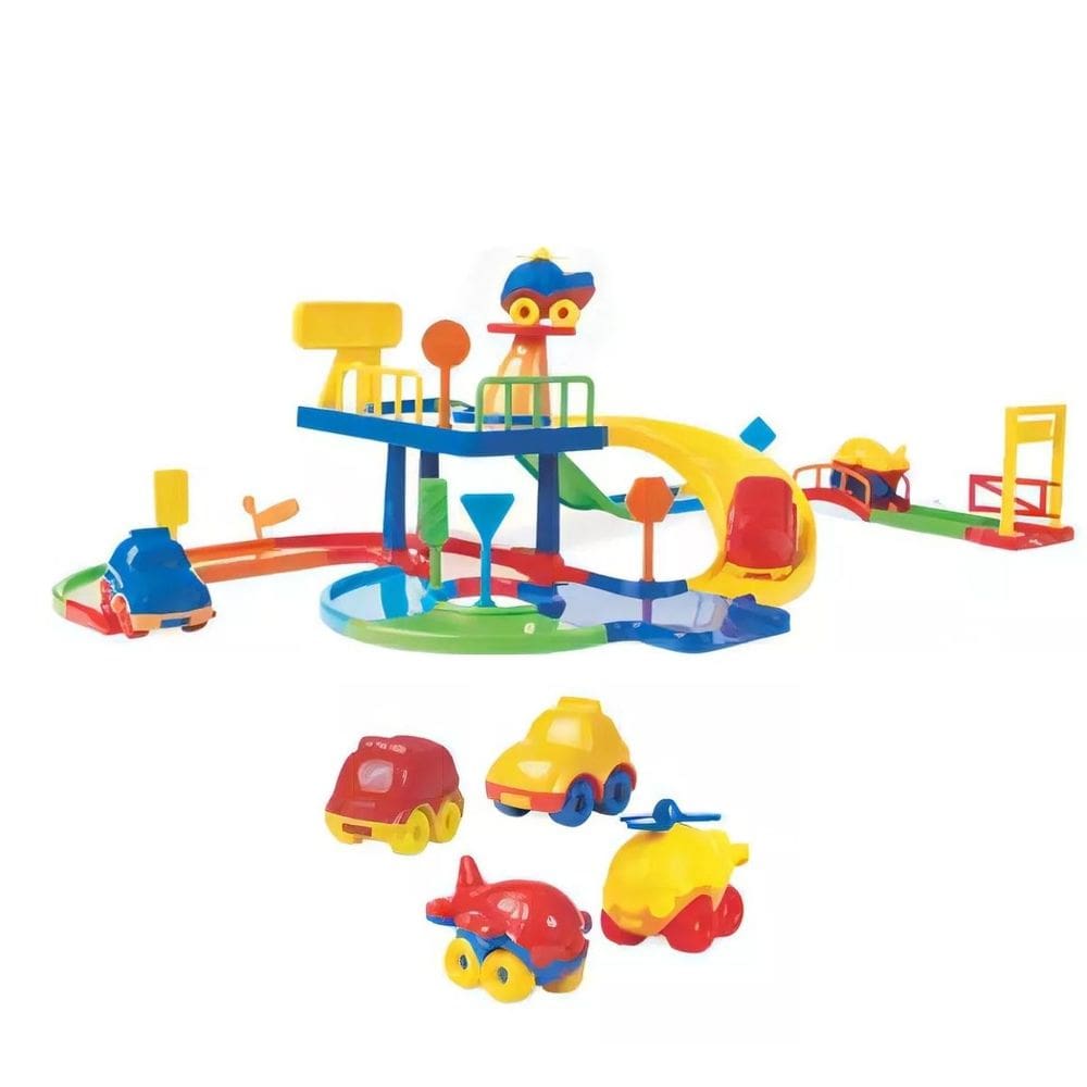 Super Pista Baby com Carrinhos, Avião e Helicóptero, Brinquedo Educativo 33 Peças.