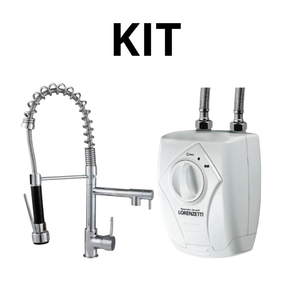 Kit Torneira Monocomando Escovada Cozinha + Aquecedor Lorenzetti Versátil 220V