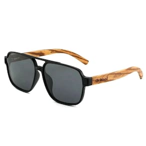 Óculos De Sol Unissex Quadrado Design Madeira Polarizado Com Proteção Uv400 Preto Cinza