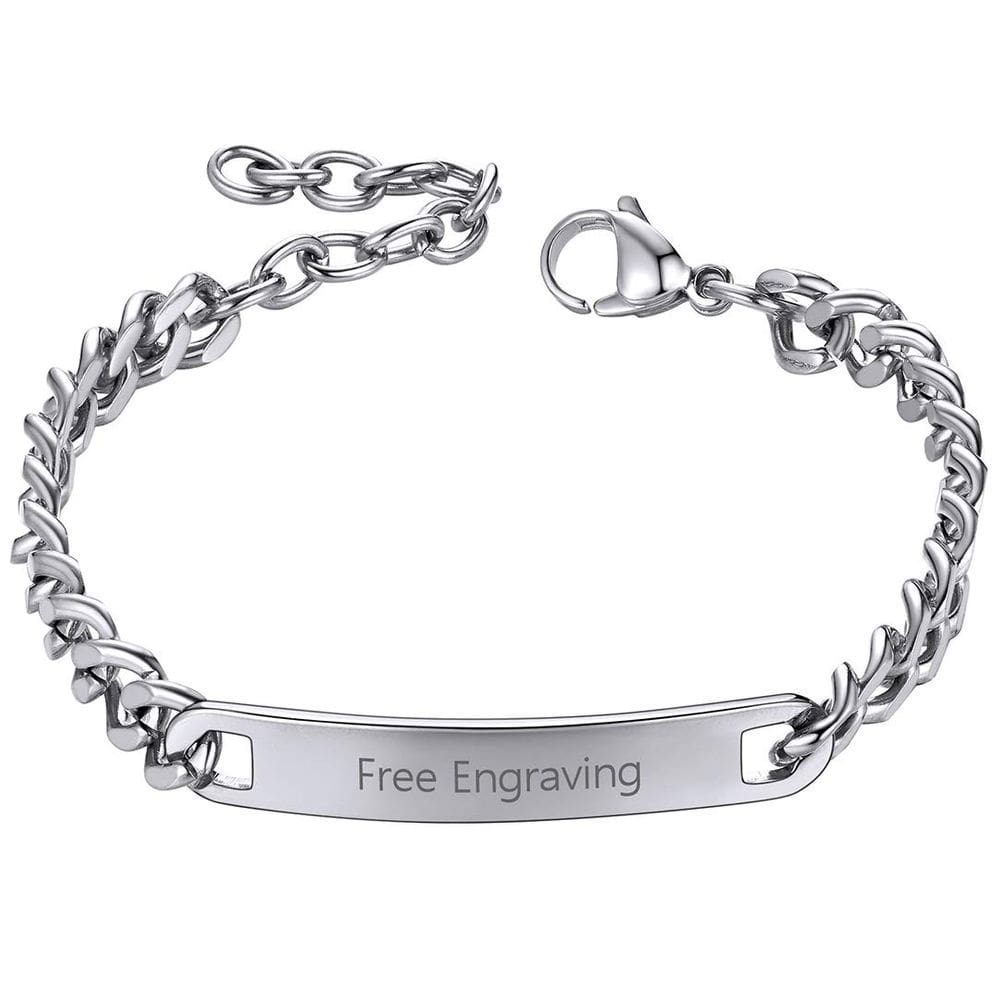 Pulseira de identificação, corrente cubana de aço inoxidável personalizada de 7 mm