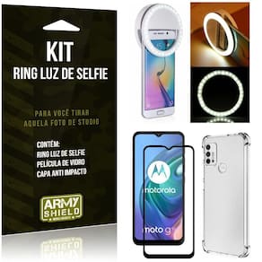 Kit Moto G10 Flash Ring+Capa Anti Impacto+Película Vidro 3D