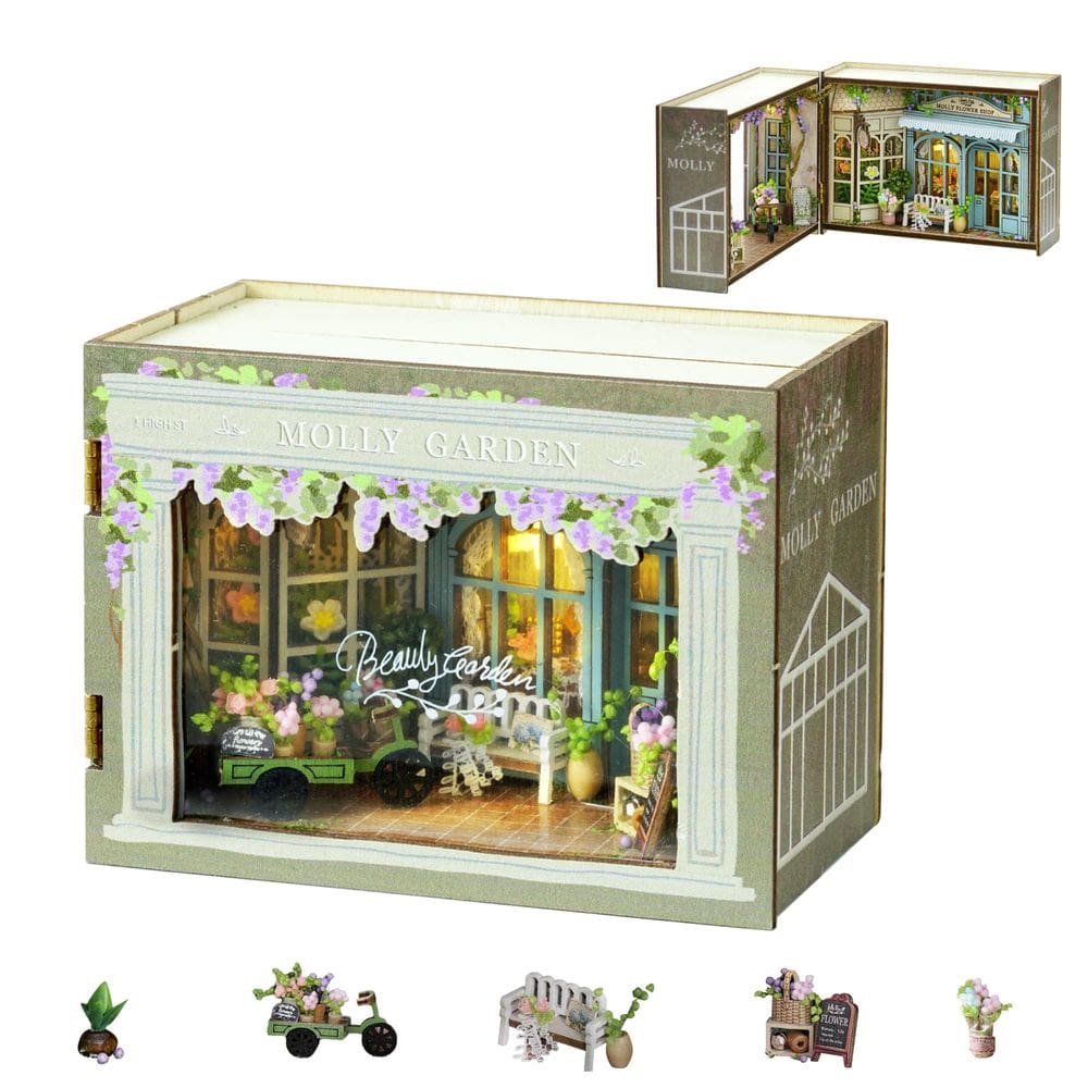 Casa de bonecas DIY Kisoy Molly Garden com móveis e acessórios