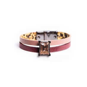 Pulseira Armazem Rr Bijoux Couro Rose E Vinho Cristal