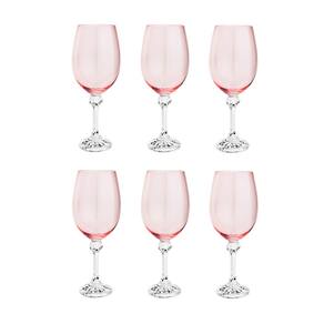 Conjunto 6 Taças de Cristal Para Vinho 450ml Elisa Rose Quartz Bohemia