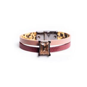 Pulseira Armazem Rr Bijoux Couro Rose E Vinho Cristal