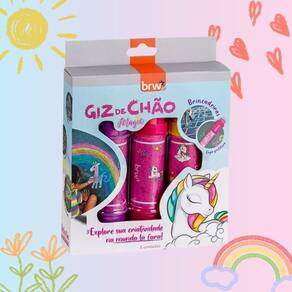 Giz de Chão Magic Unicórnio e Raptors Dinossauros 3 Cores c/ Capa Protetora (Unidade ou Kit) - BRW